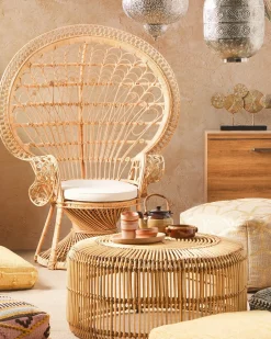 New Beliani Sedia Peacock EMMANUELLE Rattan Naturale Beige Marrone