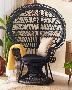 Sale Beliani Sedia Peacock EMMANUELLE Rattan Nero