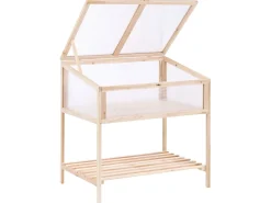 Online Beliani Serra da balcone ARANOVA Legno di abete Marrone chiaro 58 cm Trasparente Marrone