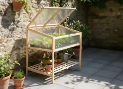 Online Beliani Serra da balcone ARANOVA Legno di abete Marrone chiaro 58 cm Trasparente Marrone