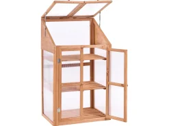 Hot Beliani Serra da balcone VOLVERA Legno di abete Marrone chiaro 49 cm Trasparente Marrone