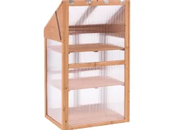 Hot Beliani Serra da balcone VOLVERA Legno di abete Marrone chiaro 49 cm Trasparente Marrone