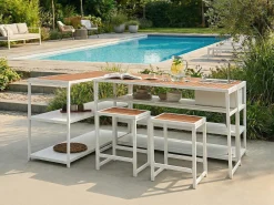 Hot Beliani Set bar da giardino 2 posti AVETRANA Metallo Marrone/Bianco Bianco Marrone