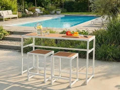 Hot Beliani Set bar da giardino 2 posti AVETRANA Metallo Marrone/Bianco Bianco Marrone