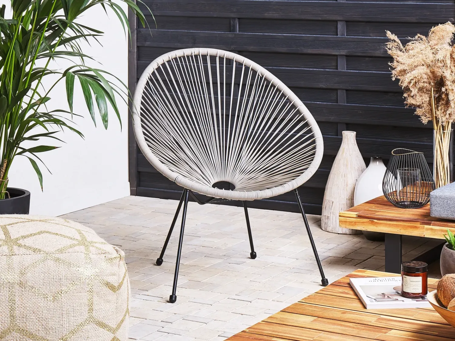 Outlet Beliani ACAPULCO II Rattan sintetico (PE) Grigio chiaro Grigio Nero
