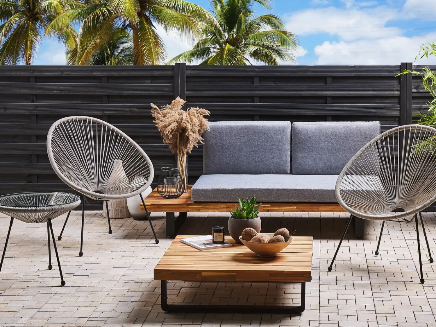 Outlet Beliani ACAPULCO II Rattan sintetico (PE) Grigio chiaro Grigio Nero