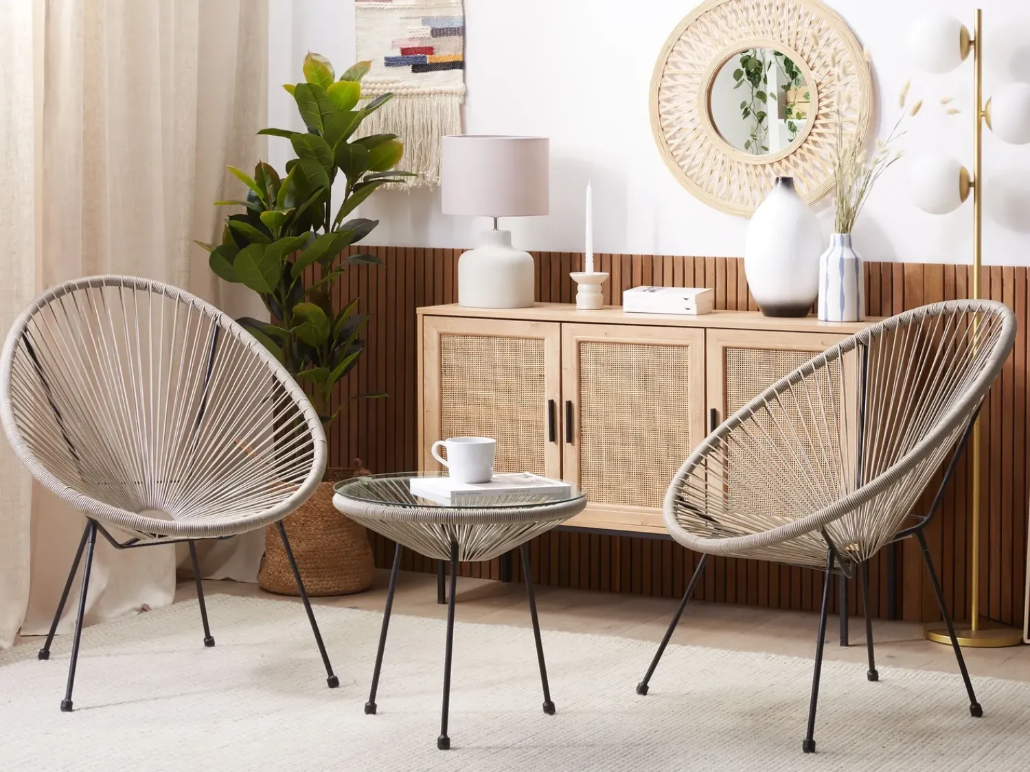 Outlet Beliani ACAPULCO II Rattan sintetico (PE) Grigio chiaro Grigio Nero