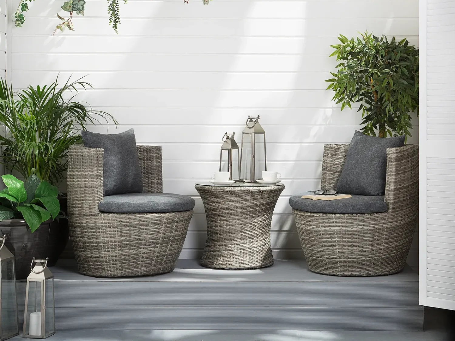 Hot Beliani Set bistrot con cuscini CAPRI Rattan sintetico (PE) Grigio