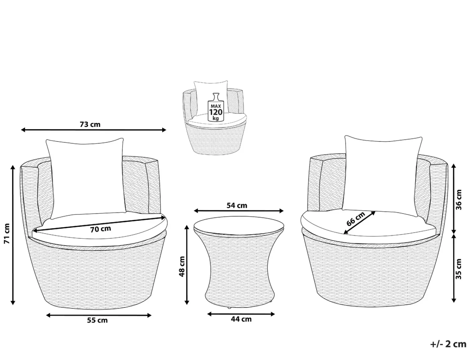 Hot Beliani Set bistrot con cuscini CAPRI Rattan sintetico (PE) Grigio