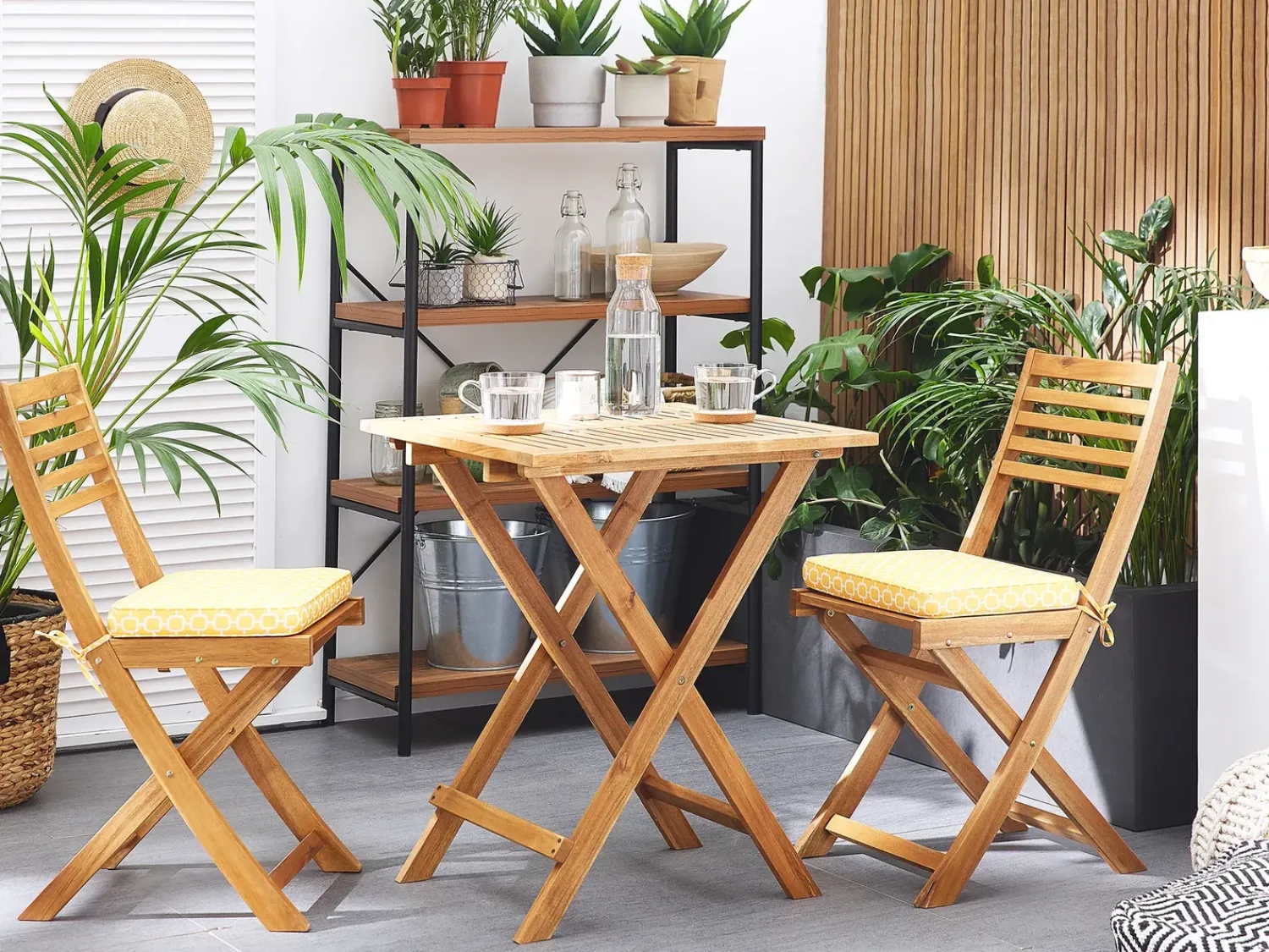 Beliani Set bistrot con cuscini FIJI Legno d'acacia Giallo Bianco Giallo Marrone