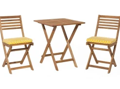 Beliani Set bistrot con cuscini FIJI Legno d'acacia Giallo Bianco Giallo Marrone