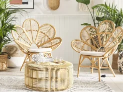 Discount Beliani Set bistrot con cuscini FLORENTINE / LIMNI Rattan Beige Beige Beige Naturale