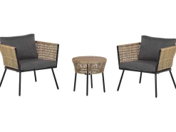 Online Beliani Set bistrot con cuscini GARGANO Rattan sintetico (PE) Marrone chiaro Marrone Grigio