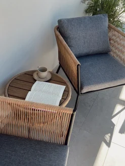 Online Beliani Set bistrot con cuscini GARGANO Rattan sintetico (PE) Marrone chiaro Marrone Grigio