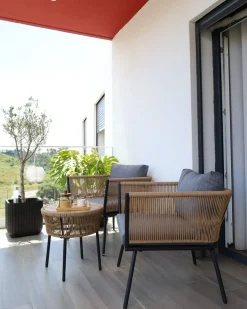 Online Beliani Set bistrot con cuscini GARGANO Rattan sintetico (PE) Marrone chiaro Marrone Grigio