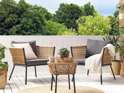 Online Beliani Set bistrot con cuscini GARGANO Rattan sintetico (PE) Marrone chiaro Marrone Grigio
