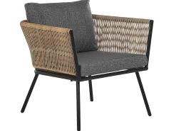 Online Beliani Set bistrot con cuscini GARGANO Rattan sintetico (PE) Marrone chiaro Marrone Grigio