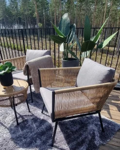 Online Beliani Set bistrot con cuscini GARGANO Rattan sintetico (PE) Marrone chiaro Marrone Grigio