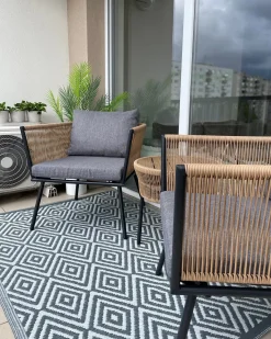 Online Beliani Set bistrot con cuscini GARGANO Rattan sintetico (PE) Marrone chiaro Marrone Grigio