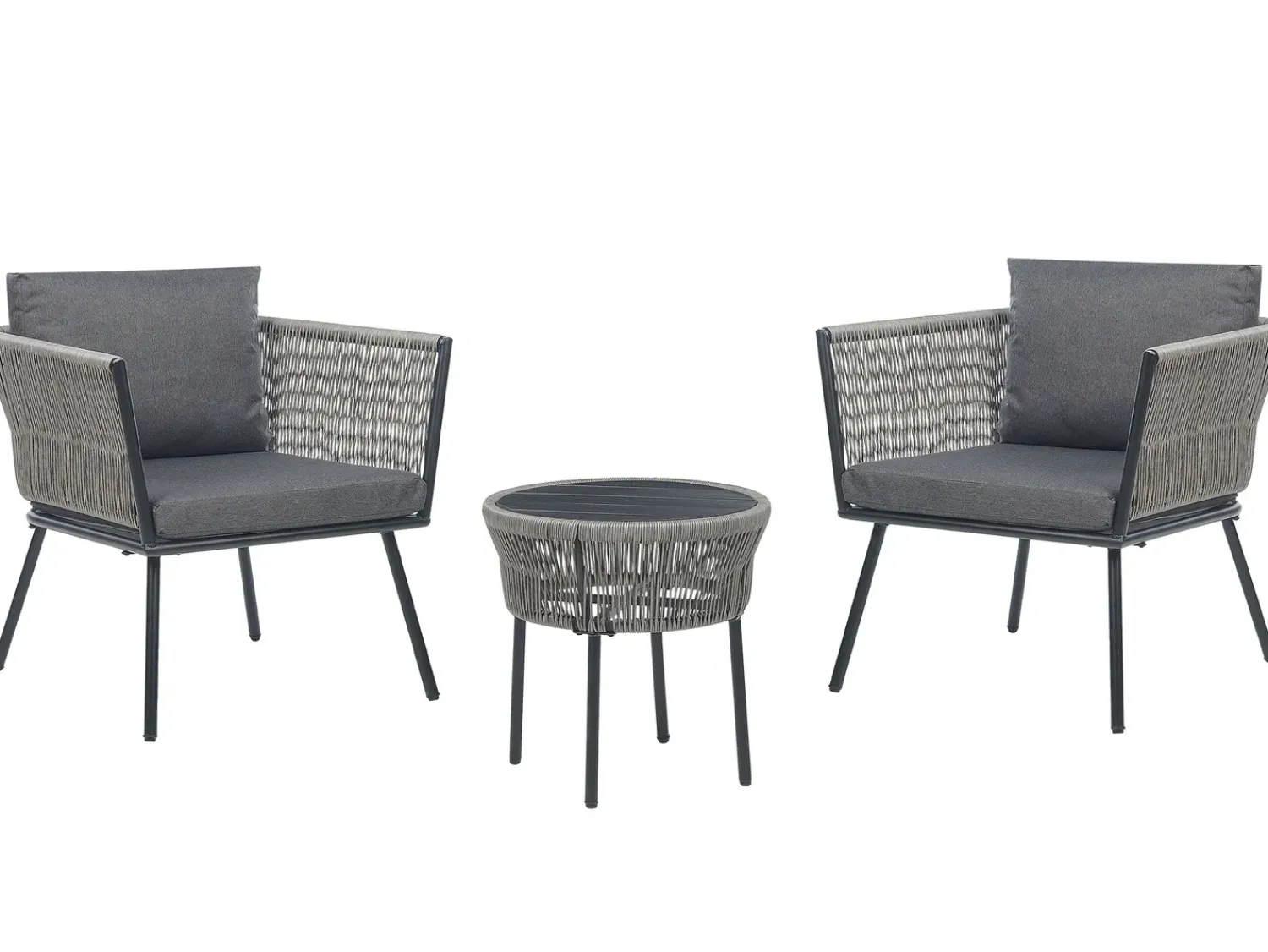 Discount Beliani Set bistrot con cuscini GARGANO Rattan sintetico (PE) Grigio Grigio Nero