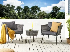 Discount Beliani Set bistrot con cuscini GARGANO Rattan sintetico (PE) Grigio Grigio Nero