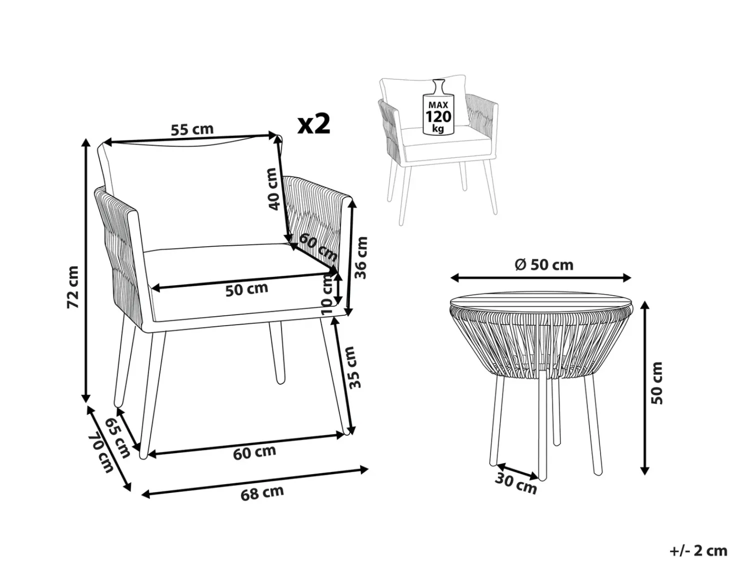 Discount Beliani Set bistrot con cuscini GARGANO Rattan sintetico (PE) Grigio Grigio Nero