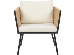 Clearance Beliani Set bistrot con cuscini GARGANO Rattan sintetico (PE) Naturale Beige Naturale