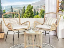 Sale Beliani Set bistrot con cuscini LABICO Rattan sintetico (PE) Marrone chiaro Beige Beige Naturale Nero