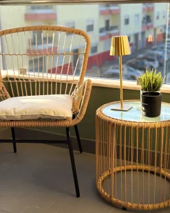 Sale Beliani Set bistrot con cuscini LABICO Rattan sintetico (PE) Marrone chiaro Beige Beige Naturale Nero