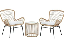 Sale Beliani Set bistrot con cuscini LABICO Rattan sintetico (PE) Marrone chiaro Beige Beige Naturale Nero