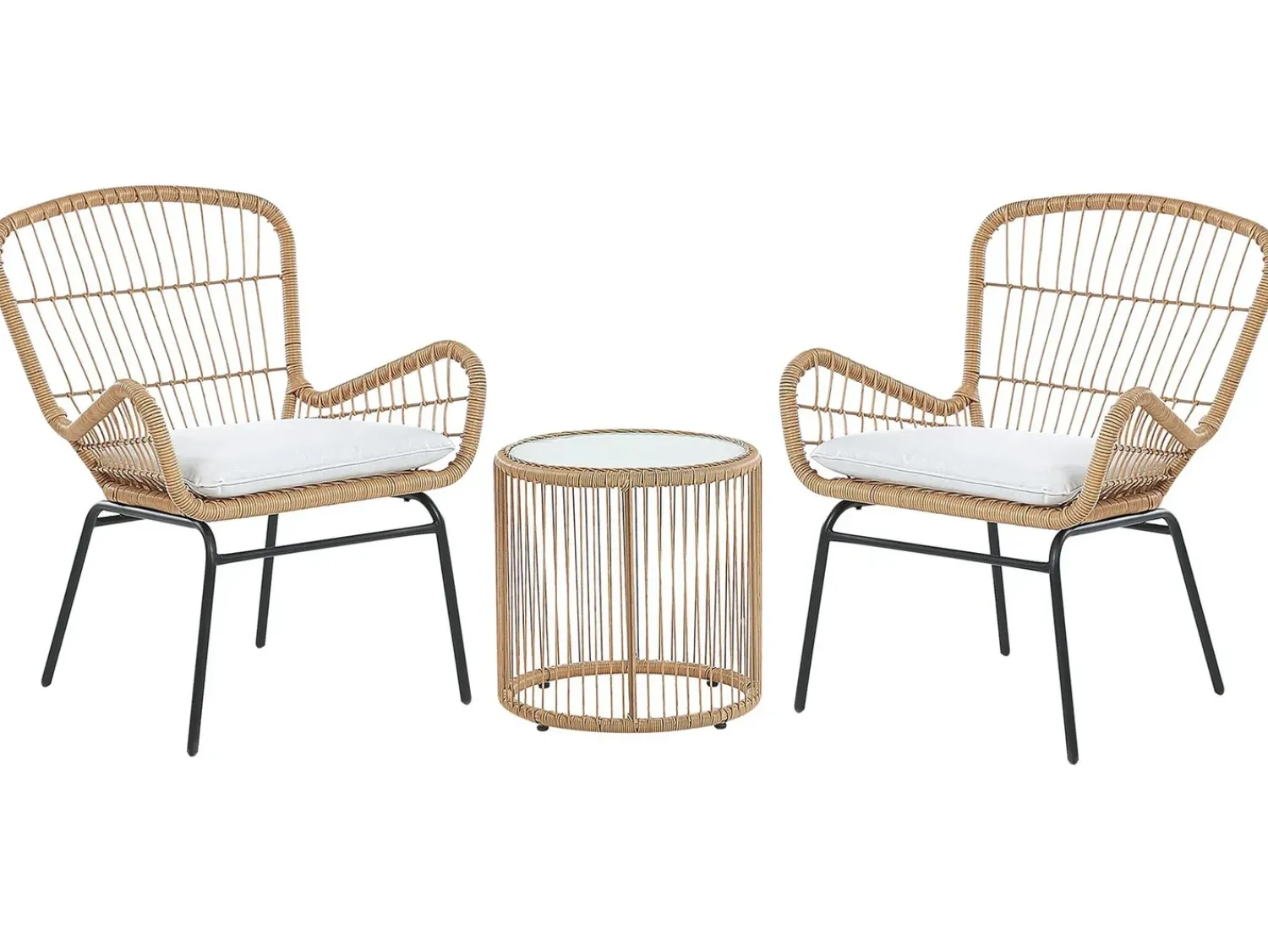 Sale Beliani Set bistrot con cuscini LABICO Rattan sintetico (PE) Marrone chiaro Beige Beige Naturale Nero