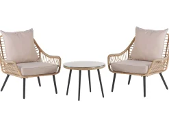 Clearance Beliani Set bistrot con cuscini LAURETO Rattan sintetico (PE) Naturale Beige Marrone Nero