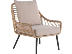Clearance Beliani Set bistrot con cuscini LAURETO Rattan sintetico (PE) Naturale Beige Marrone Nero