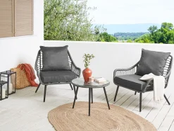 Online Beliani Set bistrot con cuscini LAURETO Rattan sintetico (PE) Grigio