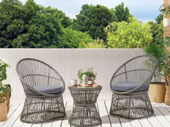 Outlet Beliani Set bistrot con cuscini MESYNA Rattan sintetico (PE) Tortora Beige Grigio