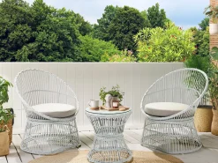 Clearance Beliani Set bistrot con cuscini MESYNA Rattan sintetico (PE) Bianco Beige Bianco