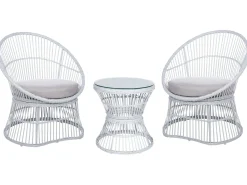 Clearance Beliani Set bistrot con cuscini MESYNA Rattan sintetico (PE) Bianco Beige Bianco