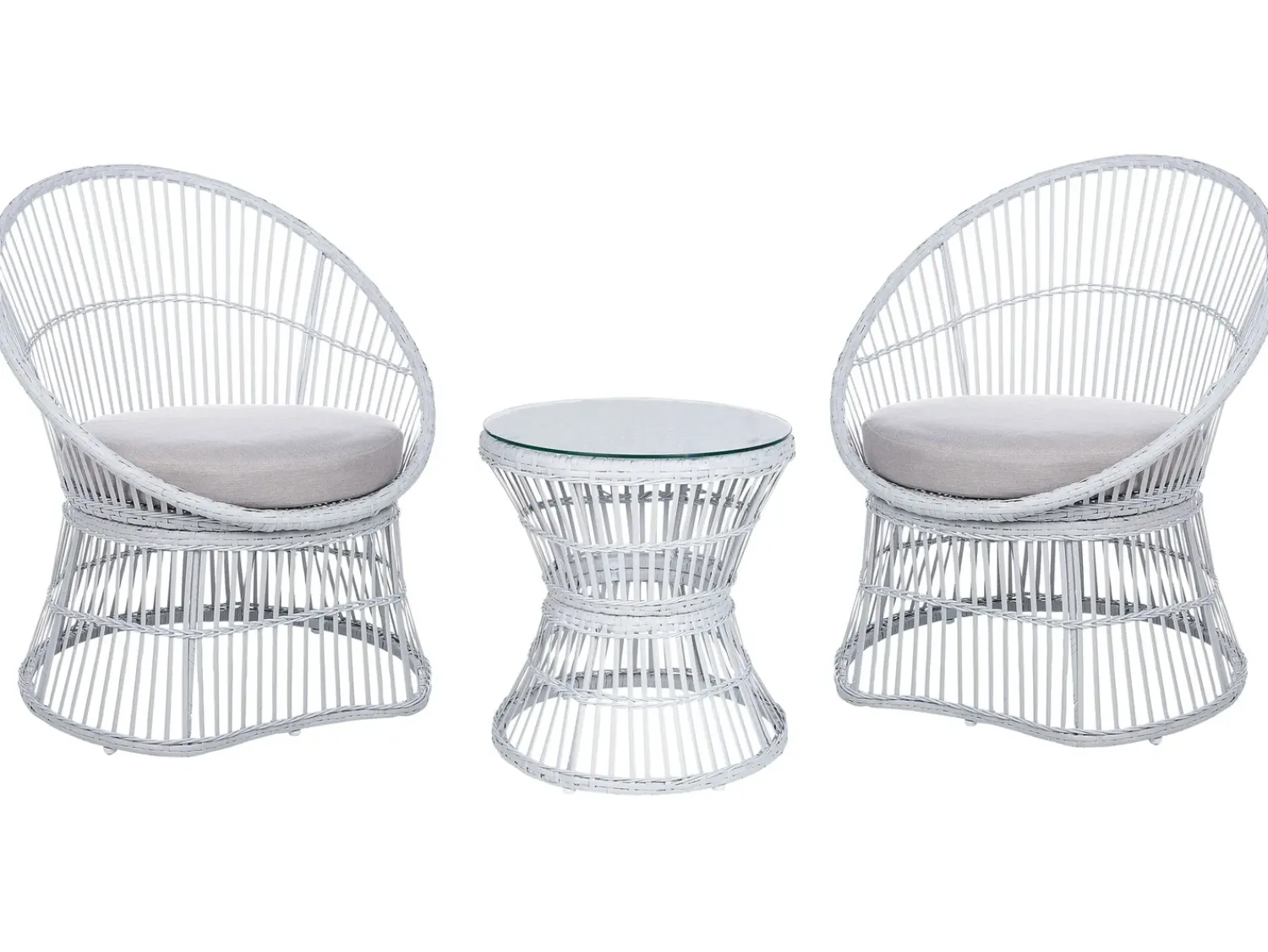 Clearance Beliani Set bistrot con cuscini MESYNA Rattan sintetico (PE) Bianco Beige Bianco
