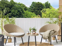 Best Beliani Set bistrot con cuscini ORTIGIA Rattan sintetico (PE) Beige chiaro Beige Beige Naturale Nero