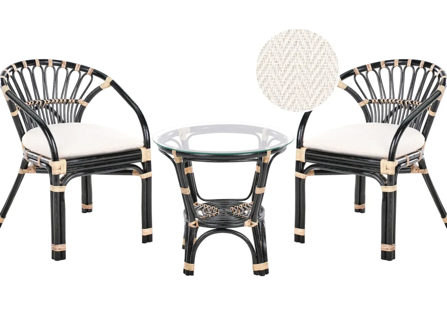Sale Beliani Set bistrot con cuscini PECORINI Rattan Nero Bianco Marrone Nero