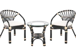 Sale Beliani Set bistrot con cuscini PECORINI Rattan Nero Bianco Marrone Nero