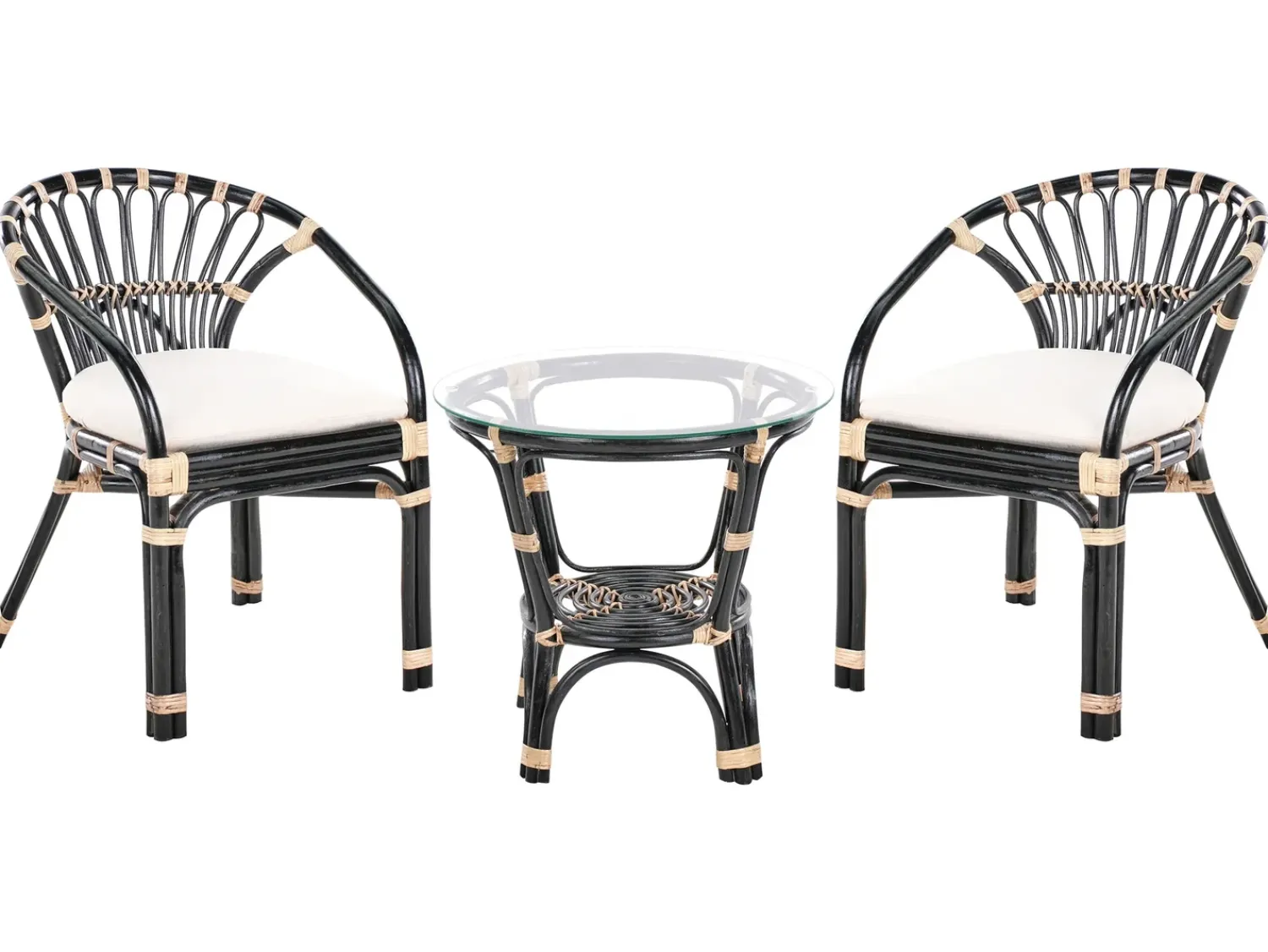 Sale Beliani Set bistrot con cuscini PECORINI Rattan Nero Bianco Marrone Nero