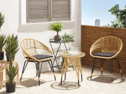 Beliani Set bistrot con cuscini PELLARO Rattan sintetico (PE) Nero Beige Naturale Nero
