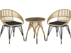 Beliani Set bistrot con cuscini PELLARO Rattan sintetico (PE) Nero Beige Naturale Nero