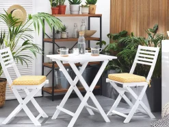 Outlet Beliani Set bistrot con cuscini Pieghevole FIJI Legno d'acacia Bianco Bianco Giallo