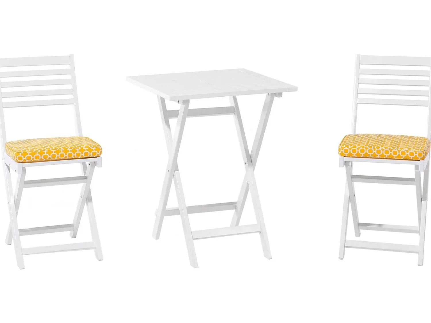 Outlet Beliani Set bistrot con cuscini Pieghevole FIJI Legno d'acacia Bianco Bianco Giallo