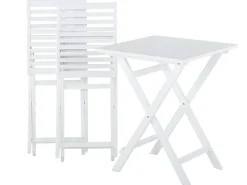 Outlet Beliani Set bistrot con cuscini Pieghevole FIJI Legno d'acacia Bianco Bianco Giallo