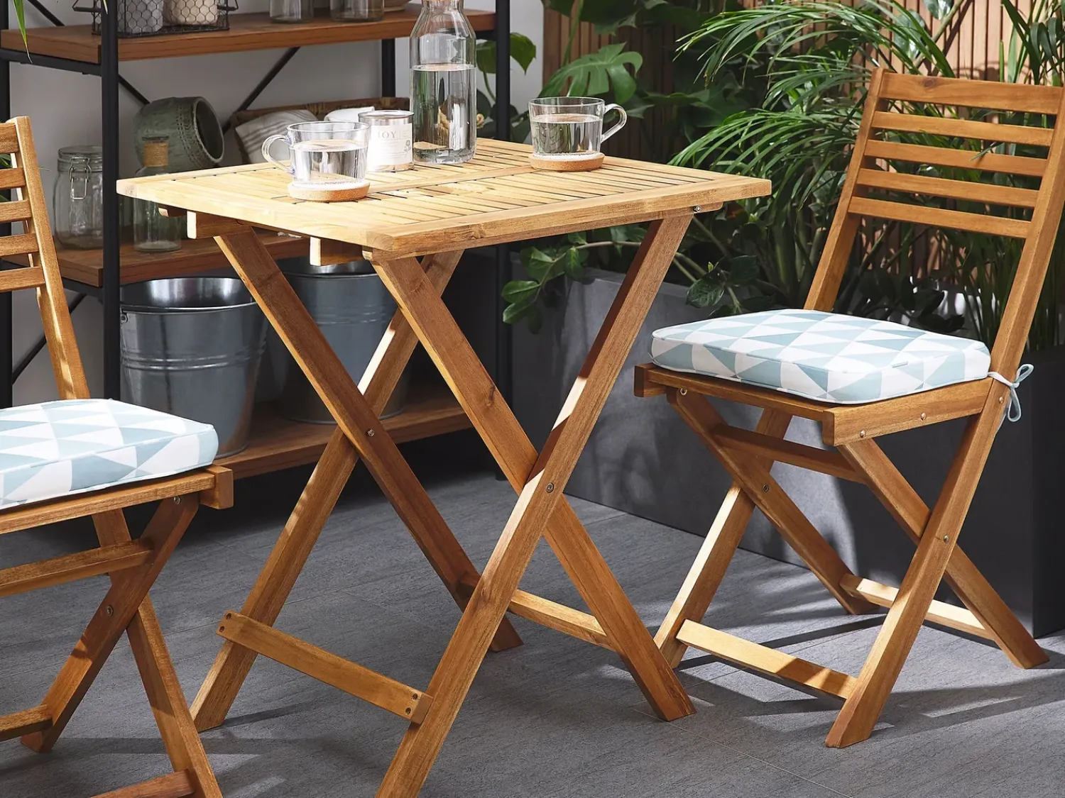 Best Beliani Set bistrot con cuscini Pieghevole FIJI Legno d'acacia Blu Bianco Blu Marrone