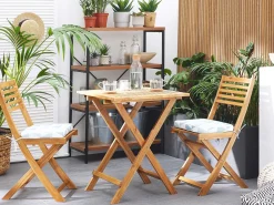 Best Beliani Set bistrot con cuscini Pieghevole FIJI Legno d'acacia Blu Bianco Blu Marrone
