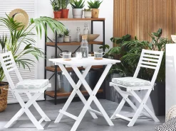 Outlet Beliani Set bistrot con cuscini Pieghevole FIJI Legno d'acacia Bianco Bianco Verde